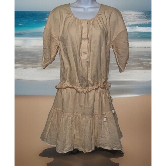 See By Chloe (4) Pink Mini Button Up Drawstring Waist Peasant Dress Beach NOTE - Picture 1 of 16